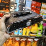 Premium Car Tissue Box With Watch - Black